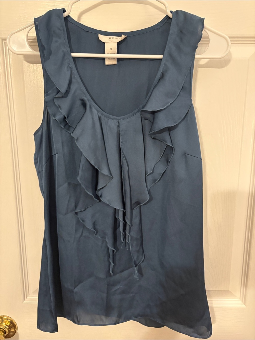 Kenar Slate Blue Ruffle Front Sleeveless Camisole